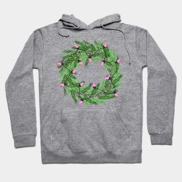 Christmas wreath with Christmas tree lights garland Hoodie by Cute-Design